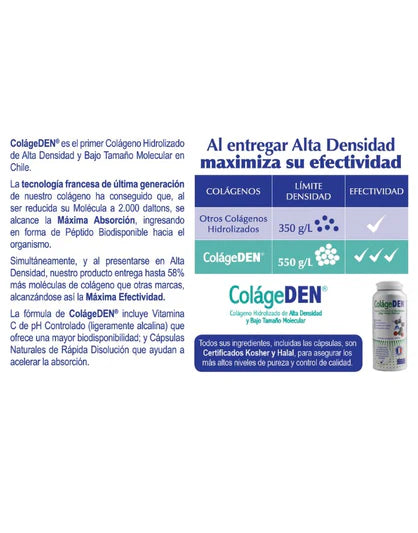 ColágeDen Pack x3 - Suplemento de colágeno hidrolizado de alta densidad y bajo peso molecular