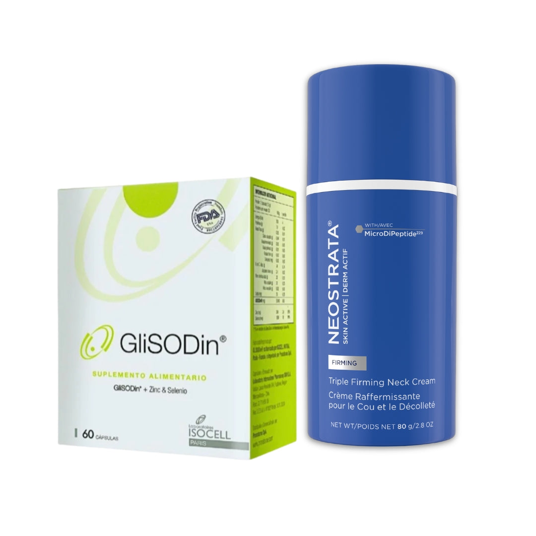 Pack Cuello Firme 360° trabaja por fuera y por dentro - Crema antiedad cuello y escote + GLISODIN