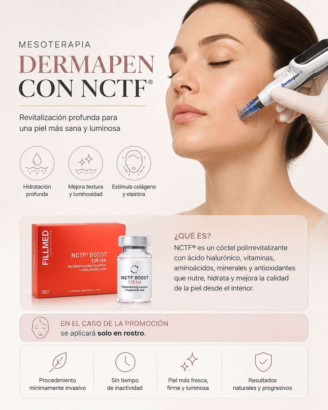 Glow Boost: Láser Resurfx de LUMENIS + Mesoterapia NCTF con Dermapen — el tratamiento que tensa, renueva, ilumina y pule tu piel sin descamación y sin perder ni un día de tu rutina. ANTIENVEJECIMIENTO POTENTE
