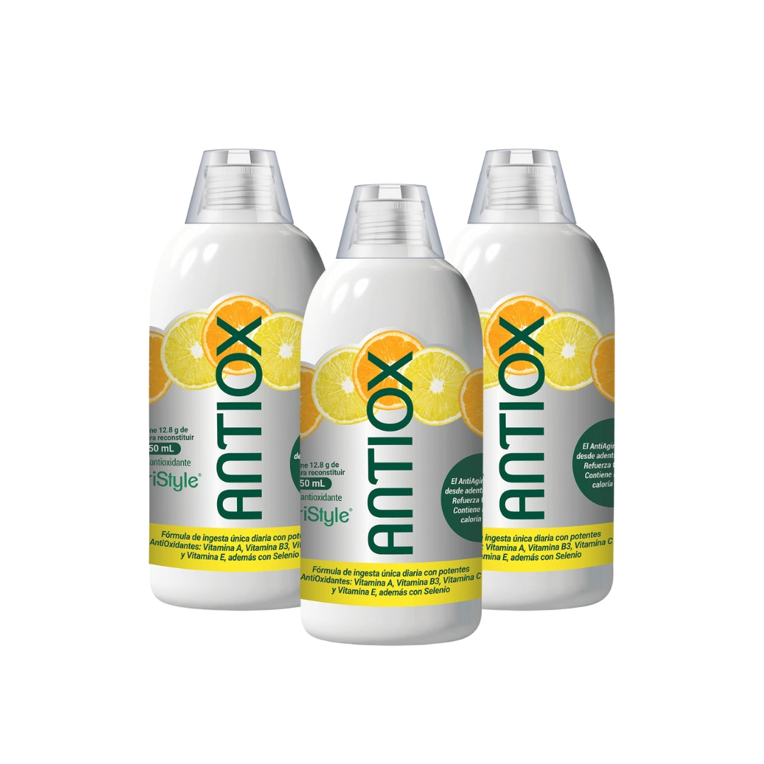 Antiox Pack x 3 / Suplemento Antioxidante Líquido Vía Oral / Rejuvenece, evita caída pelo, Hidrata, Da Brillo