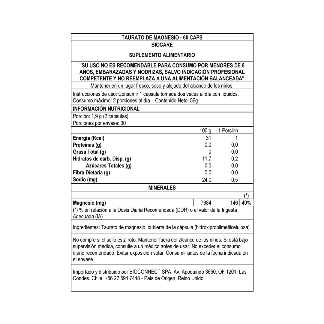 Taurato de Magnesio en cápsulas