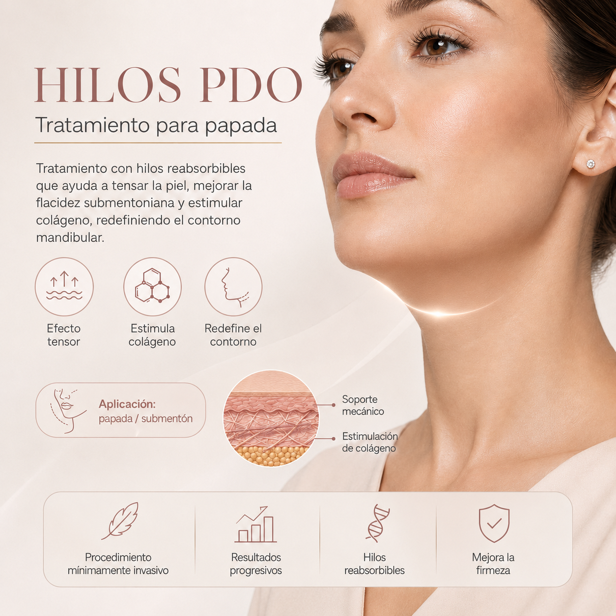 Hilos PDO Papada: tensión inmediata y colágeno natural para recuperar la definición de tu rostro sin cirugía