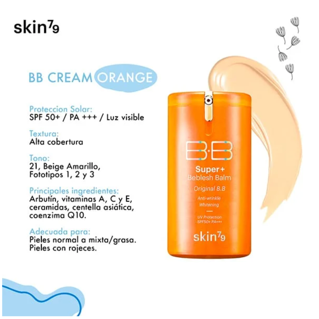 BB Cream Orange SPF 50+ PA+++ / Crema todo en 1 nutre y empareja piel enrojecida y manchada