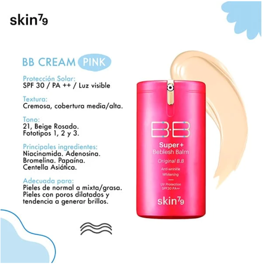 BB Cream Pink SPF 30 PA++ / Crema todo en 1 empareja, protege y controla sebo en piel mixta grasa