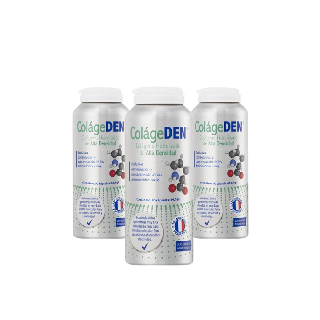 ColágeDen Pack x3 - Suplemento de colágeno hidrolizado de alta densidad y bajo peso molecular