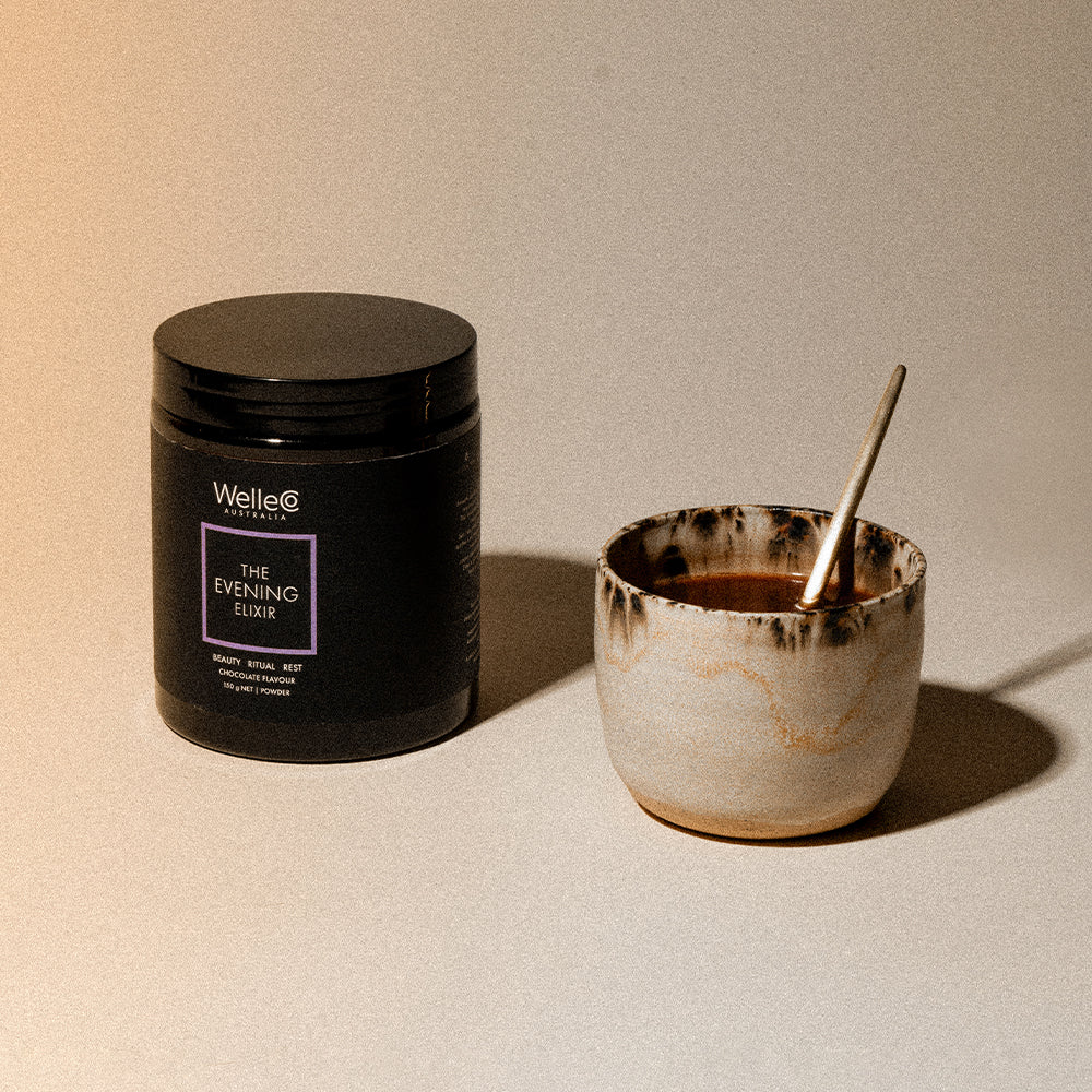 The Evening Elixir PM -  Polvo protéico rico en antioxidantes, estimula colágeno y repara la piel desde adentro. Tomar 1 hora antes de dormir.