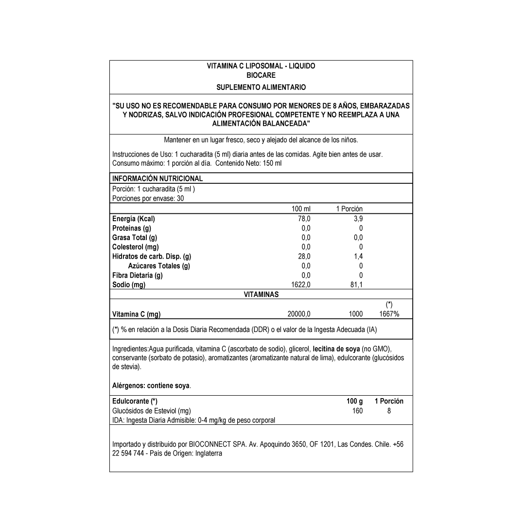 Vitamina C Liposomal Líquida - Fortalecer el sistema inmunológico y  potente antioxidante.