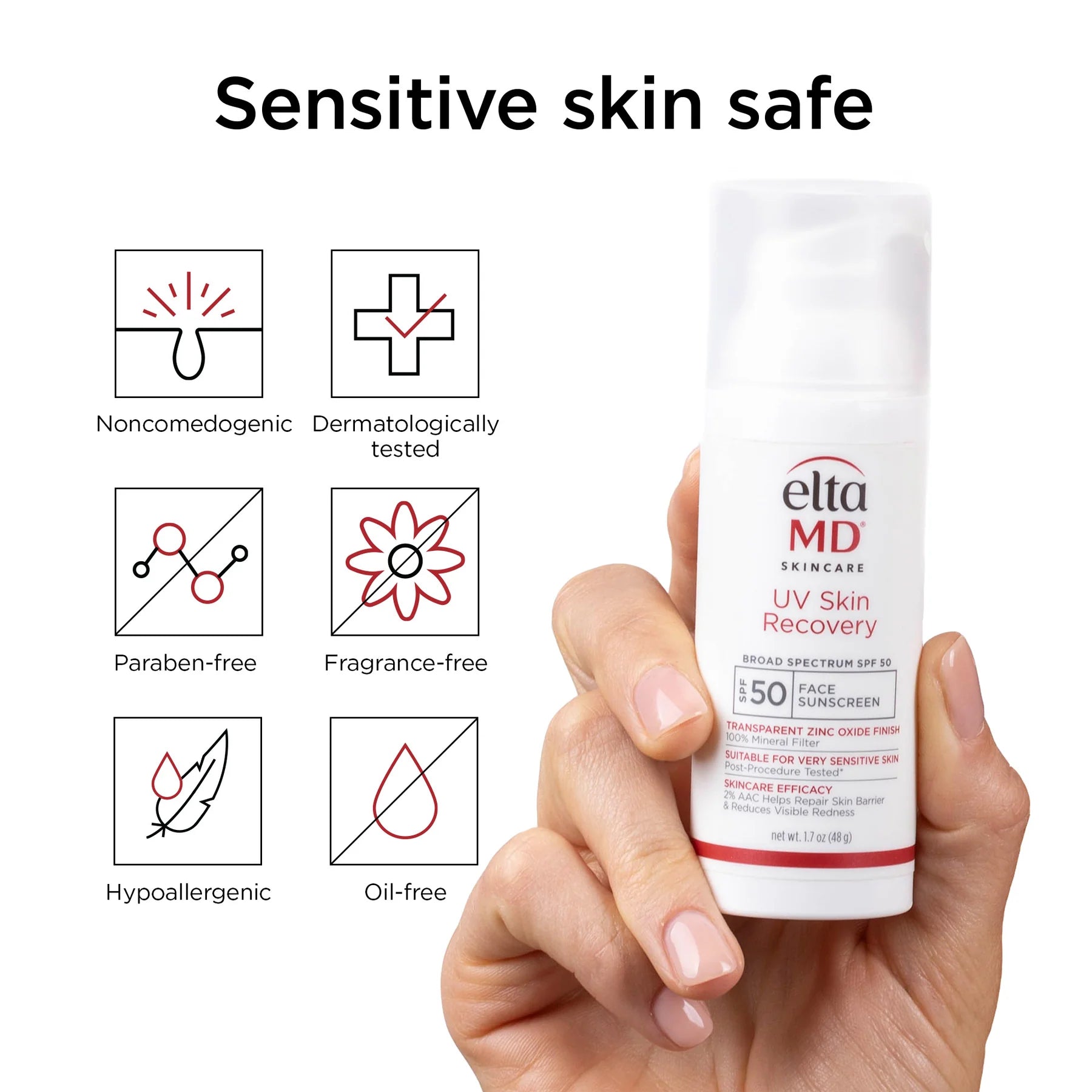 UV Skin Recovery EltaMD - Protector solar facial SPF 50 de amplio espectro ideal para pieles con rosácea