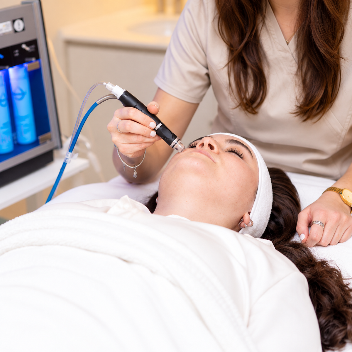 HydraFacial con Booster: limpieza, exfoliación, extracción e hidratación profunda en una sola sesión, personalizado según tu tipo de piel
