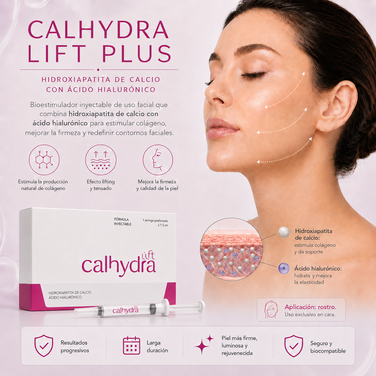 Calhydra Lift Plus: el bioestimulador híbrido más potente del mercado para redefinir, reposicionar y tensar tu rostro con efecto lifting inmediato y colágeno natural