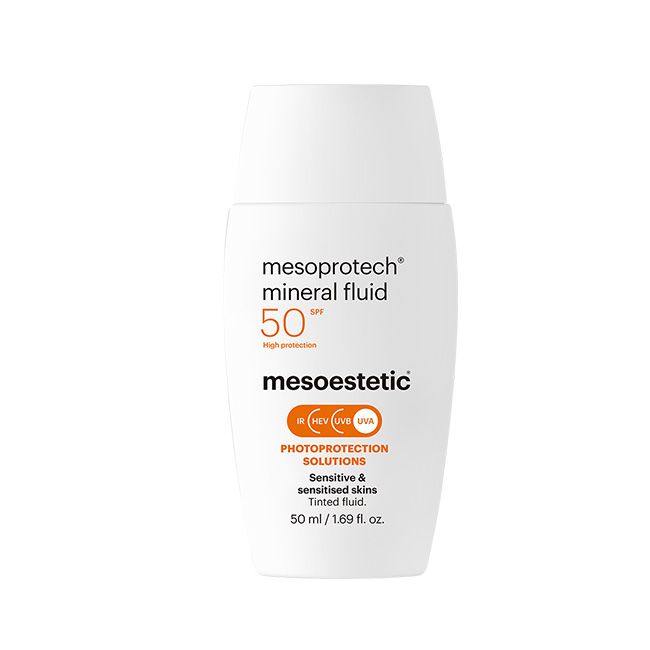 Mesoprotech Mineral Fluid SPF 50+ - Protector Solar Mineral con Color para Piel Sensible Resistente al Agua