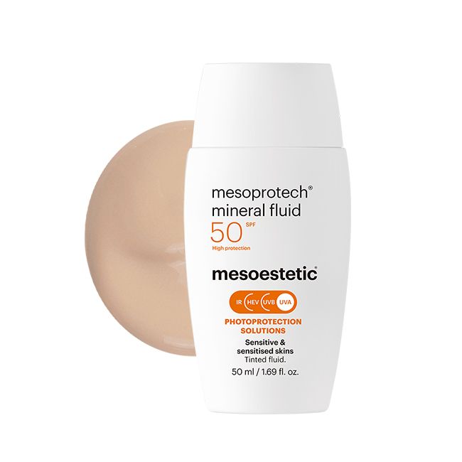 Mesoprotech Mineral Fluid SPF 50+ - Protector Solar Mineral con Color para Piel Sensible Resistente al Agua